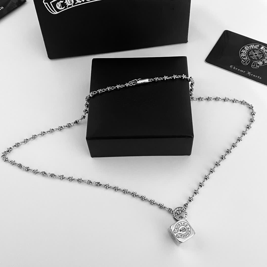 Chrome Hearts Christian Silver Plated Necklace with Logo Pendant